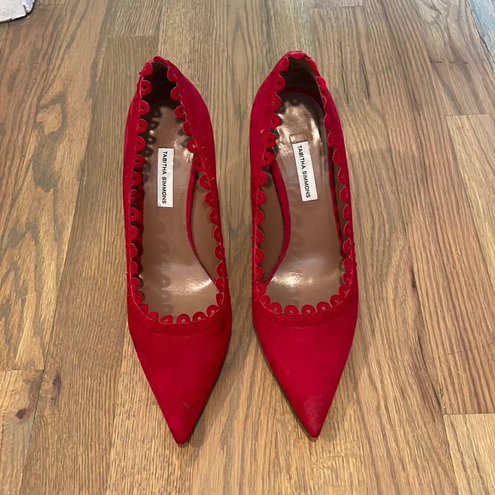 Tabitha Simmons red pointy heels shoes